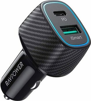 RAVPower 48W Type C Car Charger with 30W Power Delivery & 18W QC 3.0 – RP-VC019 – Black