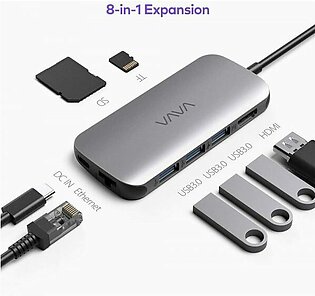 VAVA USB C Hub 8-in-1 Multiport Adapter with 4K HDMI Port, 1 Gbps Ethernet Port, USB C Power Delivery, SD/TF Card Reader, 3 USB 3.0 Ports for MacBook Pro and Type C Windows Laptops – VA-UC006
