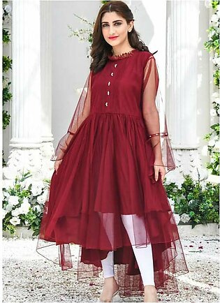 Embroidered Net Red Dress Design in Pakistan Online 2021  Nameera by Farooq