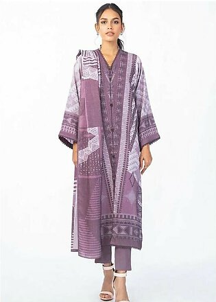 Al Karam Printed Dhanak Suits Unstitched 3 Piece AK22W FW-18-22-Purple - Winter Collection