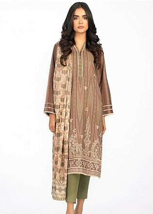 Al Karam Printed Chambray Suits Unstitched 3 Piece AK22W FW-31.1-22-Green - Winter Collection