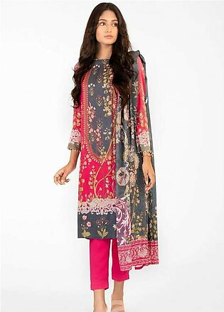 Al Karam Printed Marina Suits Unstitched 3 Piece AK22W FW-35.1-22-Hot Pink - Winter Collection