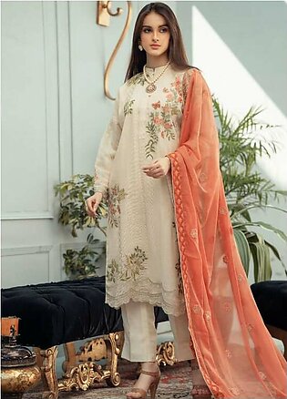 Fascino Embroidered Khaadi Net Suits Unstitched 3 Piece FN22F BUTTERS COTCH - Festive Collection