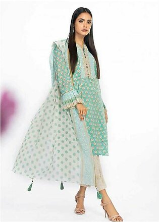 Al Karam Printed Lawn Suits Unstitched 3 Piece AK23SSL SS-4.1-23-Turqouise - Summer Collection
