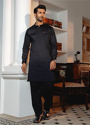 Shahid Afridi Cotton Formal Shalwar Kameez for Men - SHA22MSV SAS-CSL-3009 Premium Black