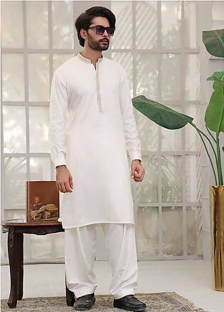 The Great Master (TGM) Wash N Wear Formal Kameez Shalwar for Men - TGM22MFS White Sugar