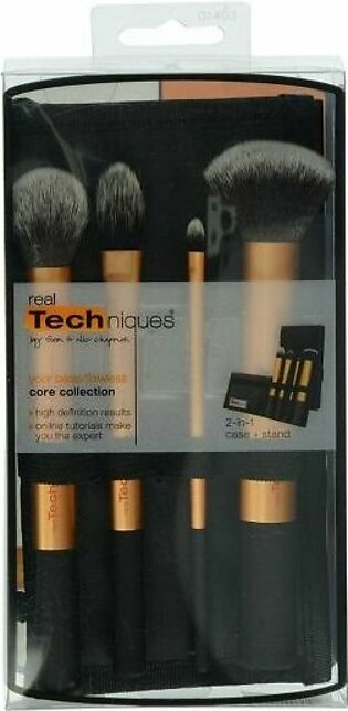 Real Techniques By Samantha Chapman, Core Collection, 4 Brushes + 2 In 1 Case + Stand
