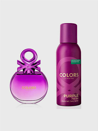 Benetton Colors Purple Gift Set For Women (Edt 80ml + Deo Spray 150ml)-Gift Set