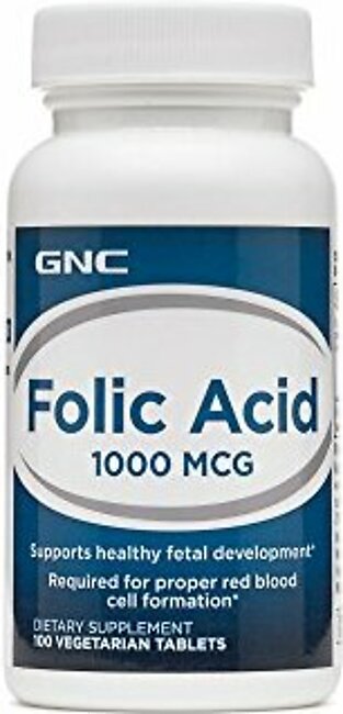 GNC Folic Acid 1000 Mcg for Healthy Fetal Development - 100 Vegetarian Tablets