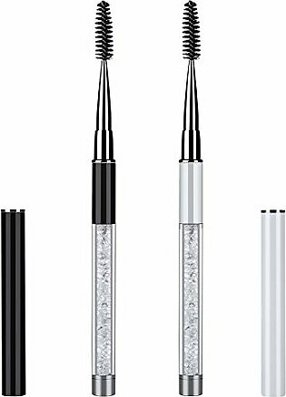 2Pcs Eye Brush with Cap for Travel, Eye Brow Eyelash Mascara Brushes Wands Applicator Portable Cosmetic Brushes