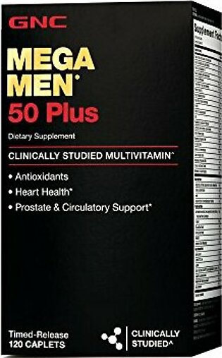 GNC Mega Men 50 Plus Daily Multivitamin, Supports Memory Function, Prostate Heart Health - 120 Caplets