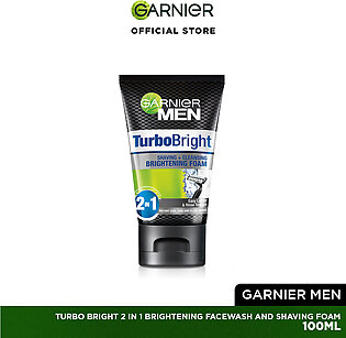 Garnier Men Turbo Bright 2-in-1 Brightening Facewash and Shaving Foam 100 ml