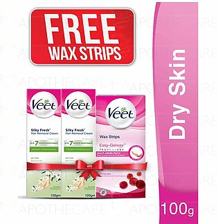Veet free veet face wax strips with 2 units of 100 gm cream dry