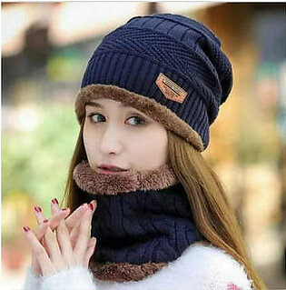 2 Pcs Beanie Cap Set, Wool cap with neck warmer for men women