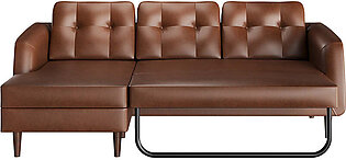 Camden L Shape Sofa Cum Bed Left Chaise In Brown Leatherette