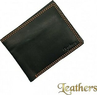 Pocket Size Black Plain Leather Wallet