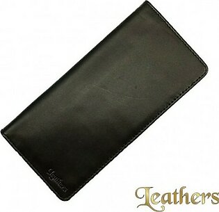 Long Black Plain Leather Wallets