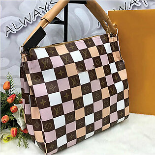 CHECK DESIGN HIGH QUALITY BIG SIZE BAG FOR WOMEN'S BROWN & LIGHT BROWN