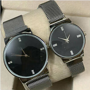 Ck Magnetic Pair Watch Dummy Down Second Black & Silver For Mens & Womens Best Gift For Valentines Day 8973