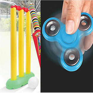 Pack of 2 My Cricket Kit Game For Kids & Plastic Triangle Fidget Hand Finger Spinner