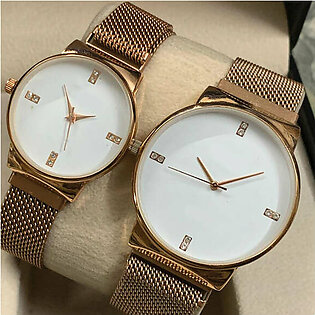 Ck Magnetic Pair Watch Dummy Down Second Golden & White For Mens & Womens Best Gift For Valentines Day 8973