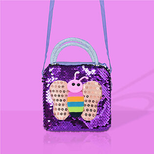 Girls Glitter Sequins Butterfly Embellished Design Hand Bag