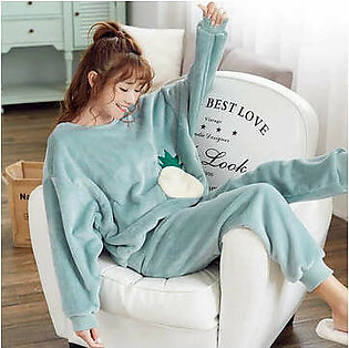 Female Flannel Pajamas Long-sleeved Thickening and Velvet Household to Take in the Fall and Winter of Coral Fleece Is Lovely