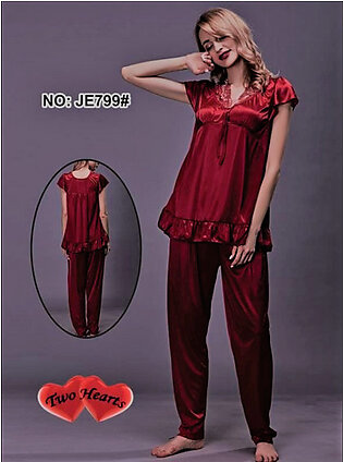 Two Hearts 100% Silk Pajama Suit Rose Maroon