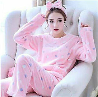 Flannel Pajama Set Warm Faux Fleece Sleepwear Long Sleeve Homewear