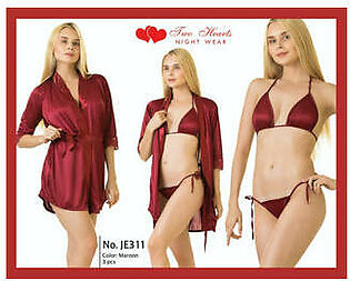 Silk Robe with Bra and Panty Maroon