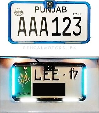 Car Number Plate License Frame with LED Neon Light and Camera Option Pair - Blue