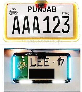 Car Number Plate License Frame with LED Neon Light and Camera Option Pair - Orange