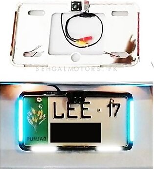 Car Number Plate License Frame with LED Neon Light and Camera Option Pair - Chrome