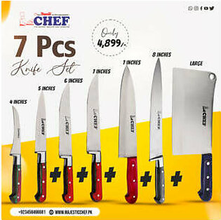 7 Pcs Stainless Steel Chef Knife Set-Combo Deals ( 4,5,6,7 inch & Pro knife 7 inch + Brazil Knife 8 inch & Large Cleaver) CH