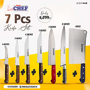 7 Pcs Stainless Steel Chef Knife Set-Combo Deals ( 4,5,6,7 inch & Pro knife 7 inch + Brazil Knife 8 inch & Large Cleaver) WH