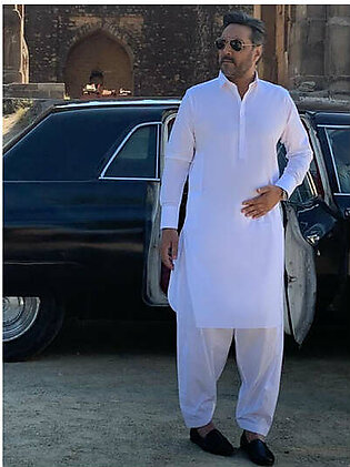 White Cotton Kameez Shalwar - ALBQ-KS-003
