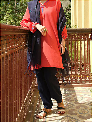 Red Hand-Woven Cotton Tunic - ALCR-LK-1006