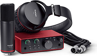 Scarlett Solo Audio Interface, CM25 MkIII Condenser Microphone, SH-450 Headphones, and XLR Cable