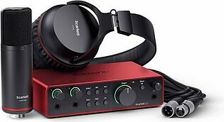 Scarlett 2i2 Audio Interface, CM25 MkIII Condenser Microphone, SH-450 Headphones, and XLR Cable