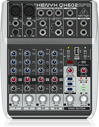 Premium 6-Input 2-Bus Mixer with XENYX Mic Preamps, British EQ, MP3 Player and Multi-FX