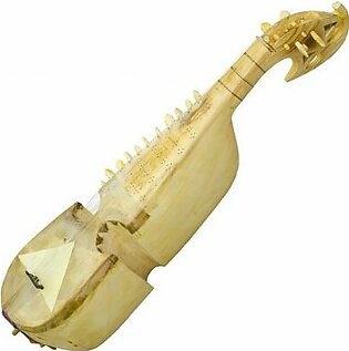 The famous traditional instrument of Pakistan has body carved out of a single piece of wood, with a head covering a hollow bowl which provides the sound-chamber. The bridge sits on the skin and is held in position by the tension of the strings. It has three melody strings tuned in fourths, two or three drone strings and up to 13 sympathetic strings. The instrument is made from the trunk of a mulberry tree, the head from an animal skin such as goat, and the strings from nylon.