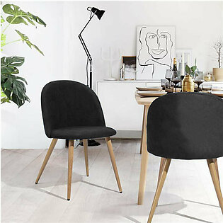 Ross Velvet Chair with light Wood Texture Legs (Black)