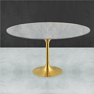 Alec Luxury Gold Base Round / Marble Finish Dining Table...