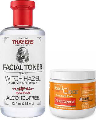 Neutrogena Rapid Clear Treatment Pads + Thayers Alcohol-Free Rose Petal Witch Hazel Toner