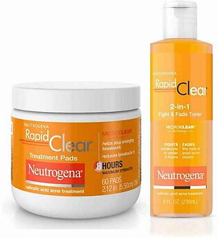 Neutrogena Rapid Clear 2 in 1 Fight & Fade Salicylic & Glycolic Acid Toner for Acne & Marks and Rapid Clear Treatment Pads