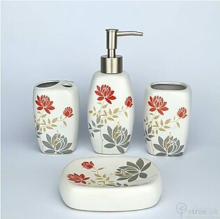 Floral Bloom (By MontBeau France) – Set of 4 Pieces – Bathroom Accessories Set