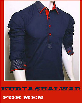 Navy Blue Collar Cotton With White For Men