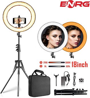 ENRG LED Ringlight 18 Inch \ 45 cm with 7.5ft Metal Tripod Stand Carry Bag And Adjustable Phone Holder