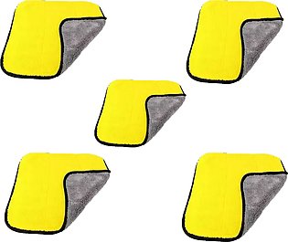 PACK OF 5 MICRO FIBER CLOTH DOUBLE SIDE IMPORTED TOWEL - YELLOW AND GREY