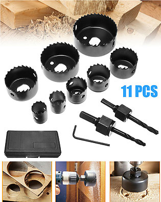Pack of 11 Pcs Hole Saw Cutting Kit Wood Carbon Steel Cutter Circular Round